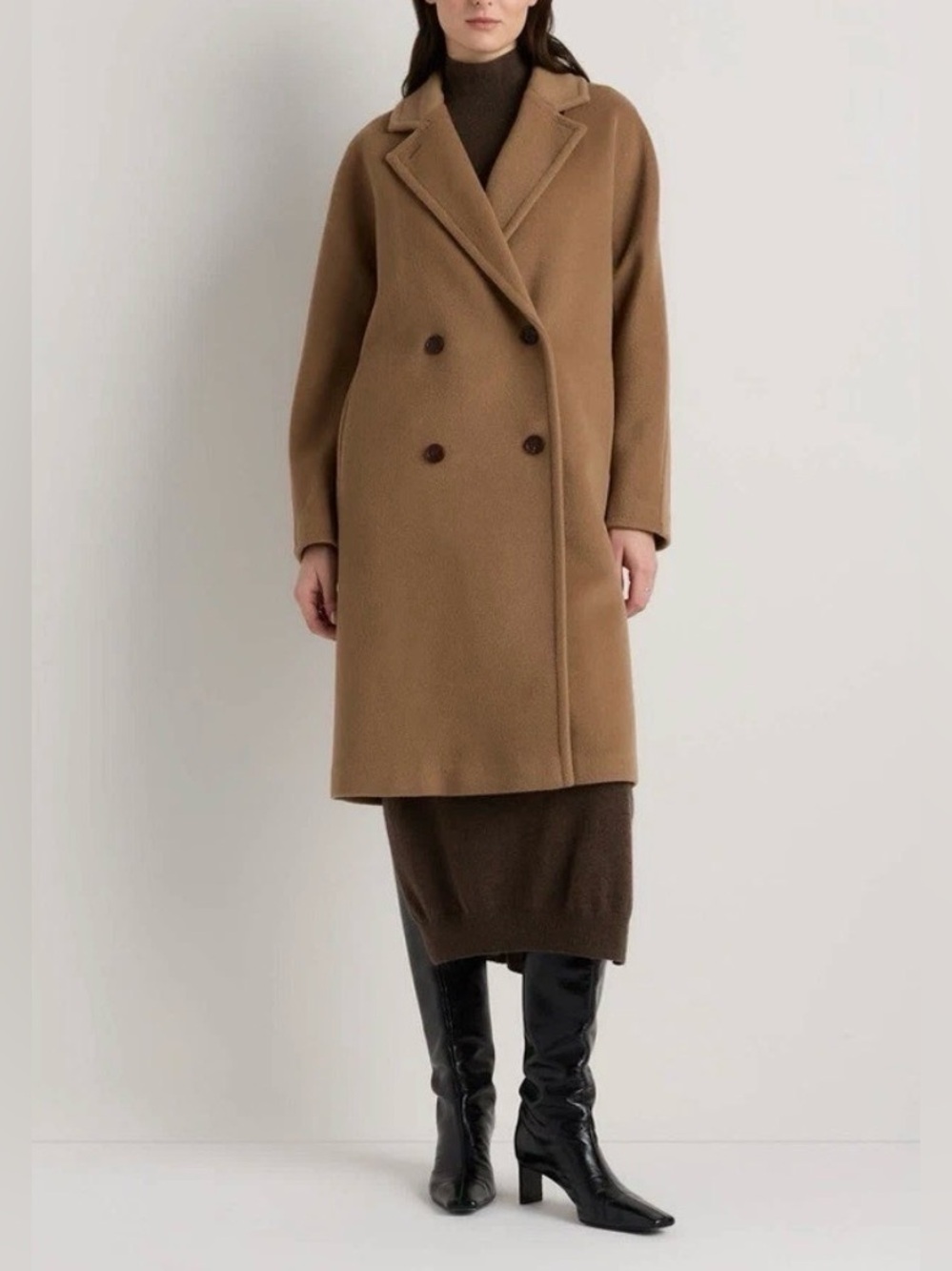 EUC Quince Italian Wool Double-Breasted Slouch Coat in Dark Camel size S